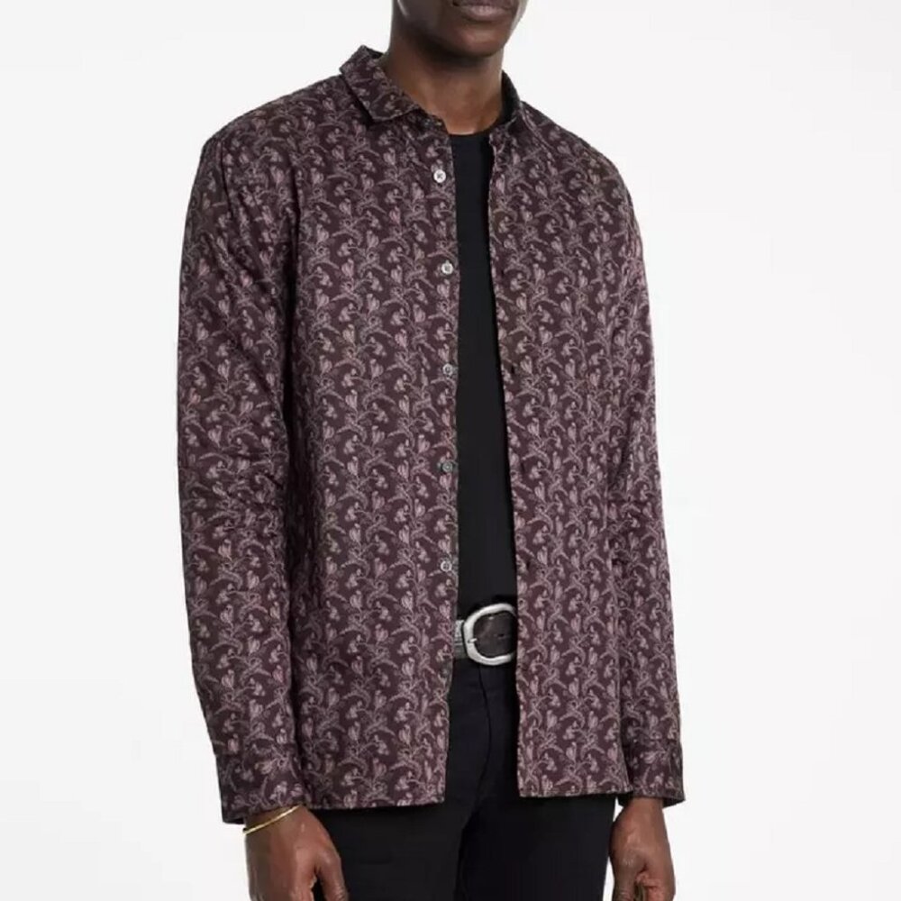 John Varvatos Collection Ross Floral Shirt Wine Mens Button Front S M NWT 218